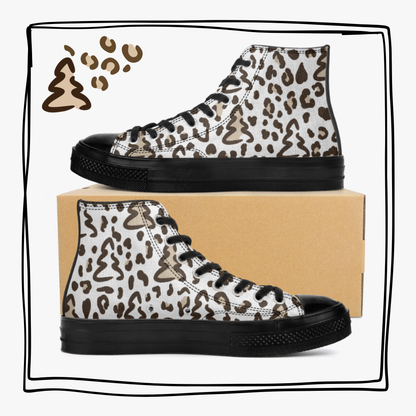 Leopard Print Christmas Trees High-Top Canvas Tennis Shoes Leopard Print Sneakers Animal Print Holiday Shoes