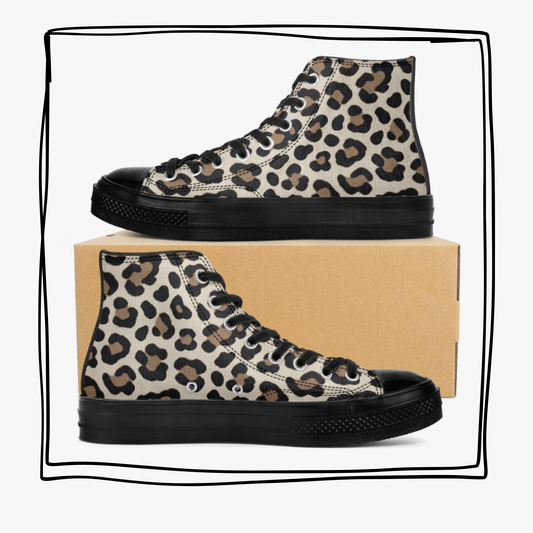 Leopard Print High Top Canvas Shoes Animal Print Tennis Shoes Leopard Sneakers