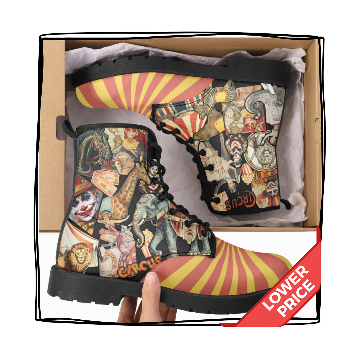 Carnival Vegan Leather Combat Boots Circus Shoes Clown Shoes Waterproof Boots Circus Rainboots