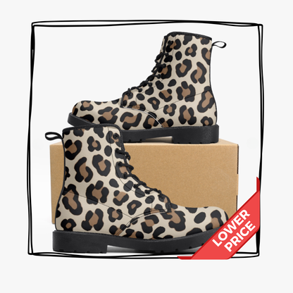 Leopard Print Vegan Leather Combat Boots Winter Leopard Boots Waterproof Animal Print Leopard Rainboots