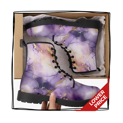 Purple and Gold Vegan Leather Classic Combat Boots Vikings LSU Ravens Lakers Rockies Waterproof Boots Purple Rainboots