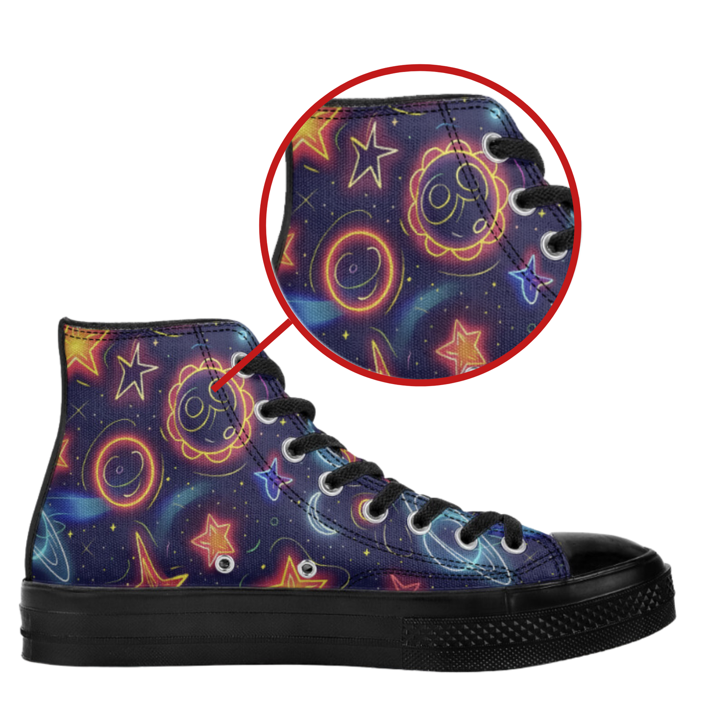 Neon Planets Stars High-Top Canvas Shoes Astoronomy Saturn Glowing Tennis Shoes Planets Hi Tops