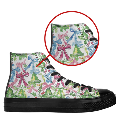 Preppy Bows and Bells High Top Canvas Sneakers Lilly Shoes Christmas Sneakers Holiday Shoes Pink Blue Green Tennis Shoes