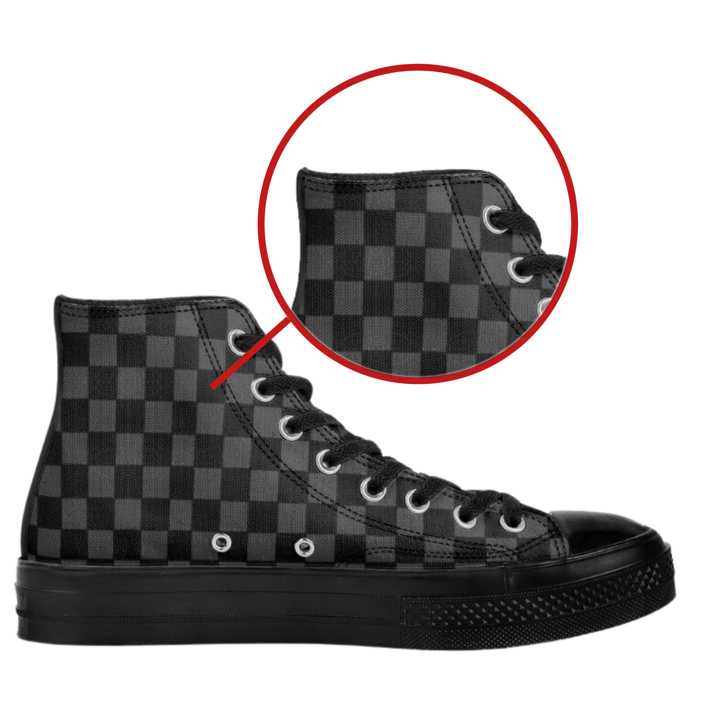 Black Checkerboard High Top Canvas Shoes Checked Tennis Shoes Black and Gray Check