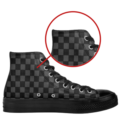 Black Checkerboard High Top Canvas Shoes Checked Tennis Shoes Black and Gray Check