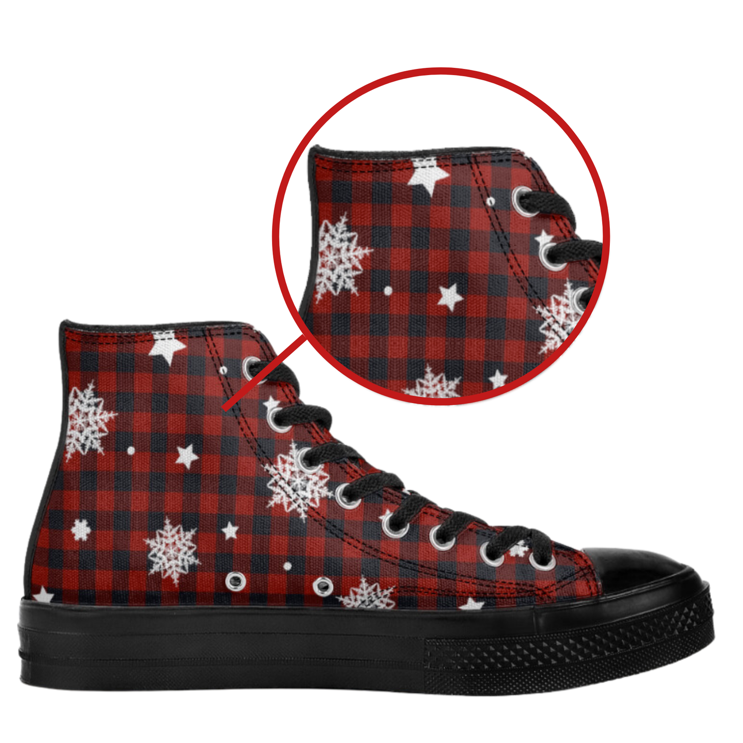 Red Flannel High Top Canvas Tennis Shoes Winter Sneakers Snowflakes Hi Tops Red Plaid Christmas Shoes