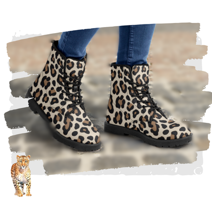 Leopard Print Vegan Leather Combat Boots Winter Leopard Boots Waterproof Animal Print Leopard Rainboots