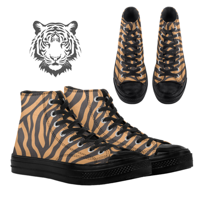 Tiger Stripes High-Top Canvas Shoes Animal Print Tennis Shoes Tiger Sneakers