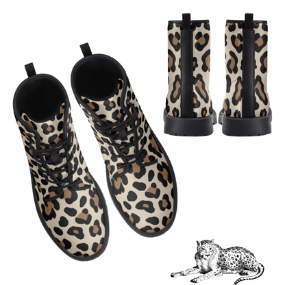 Leopard Print Vegan Leather Combat Boots Winter Leopard Boots Waterproof Animal Print Leopard Rainboots