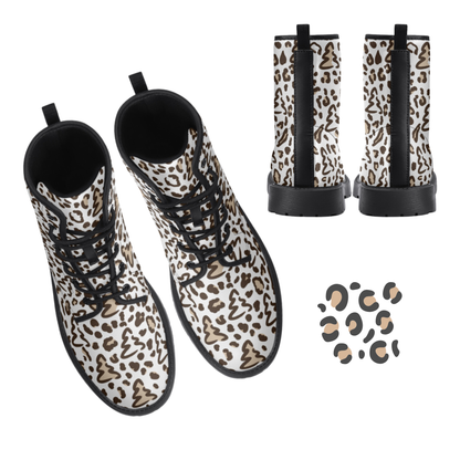 Leopard Print Christmas Tree Vegan Leather Trendy Classic Combat Boots Holiday Boots Christmas Rainboots Animal Print Shoes