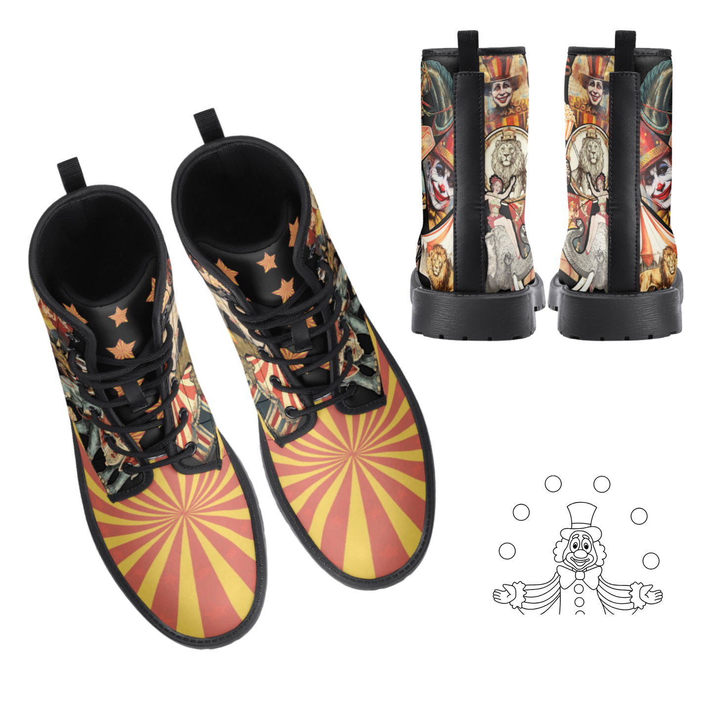 Carnival Vegan Leather Combat Boots Circus Shoes Clown Shoes Waterproof Boots Circus Rainboots