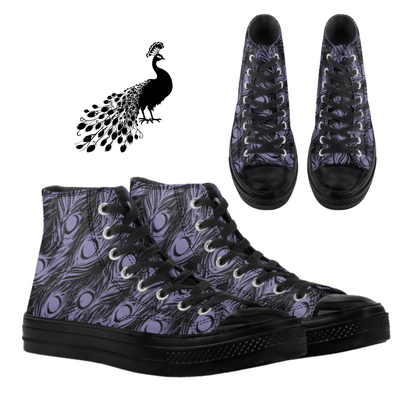 Peacock High Top Canvas Sneakers Animal Print Tennis Shoes Peacock Feather Hi Top Shoes