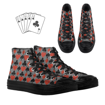 Poker Playing Cards High Top Canvas Shoes Gamble Casino Tennis Shoes Clubs Spades Sneakers Hearts Hi Tops