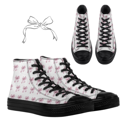 Pink Bows High Top Canvas Shoes Coquette Tennis Shoes Pink Rose Bows Sneakers Coquette Hi Tops