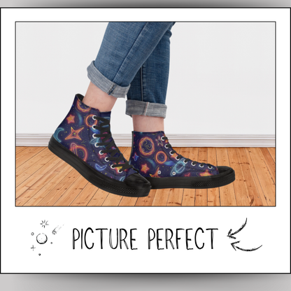 Neon Planets Stars High-Top Canvas Shoes Astoronomy Saturn Glowing Tennis Shoes Planets Hi Tops