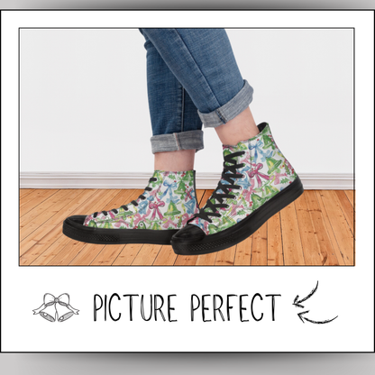 Preppy Bows and Bells High Top Canvas Sneakers Lilly Shoes Christmas Sneakers Holiday Shoes Pink Blue Green Tennis Shoes