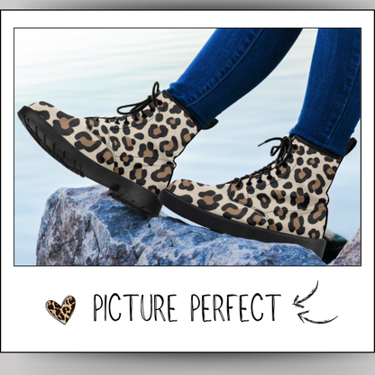 Leopard Print Vegan Leather Combat Boots Winter Leopard Boots Waterproof Animal Print Leopard Rainboots