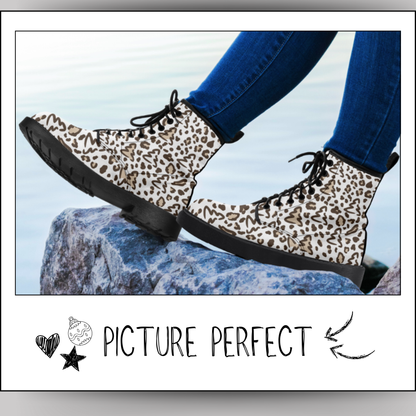 Leopard Print Christmas Tree Vegan Leather Trendy Classic Combat Boots Holiday Boots Christmas Rainboots Animal Print Shoes