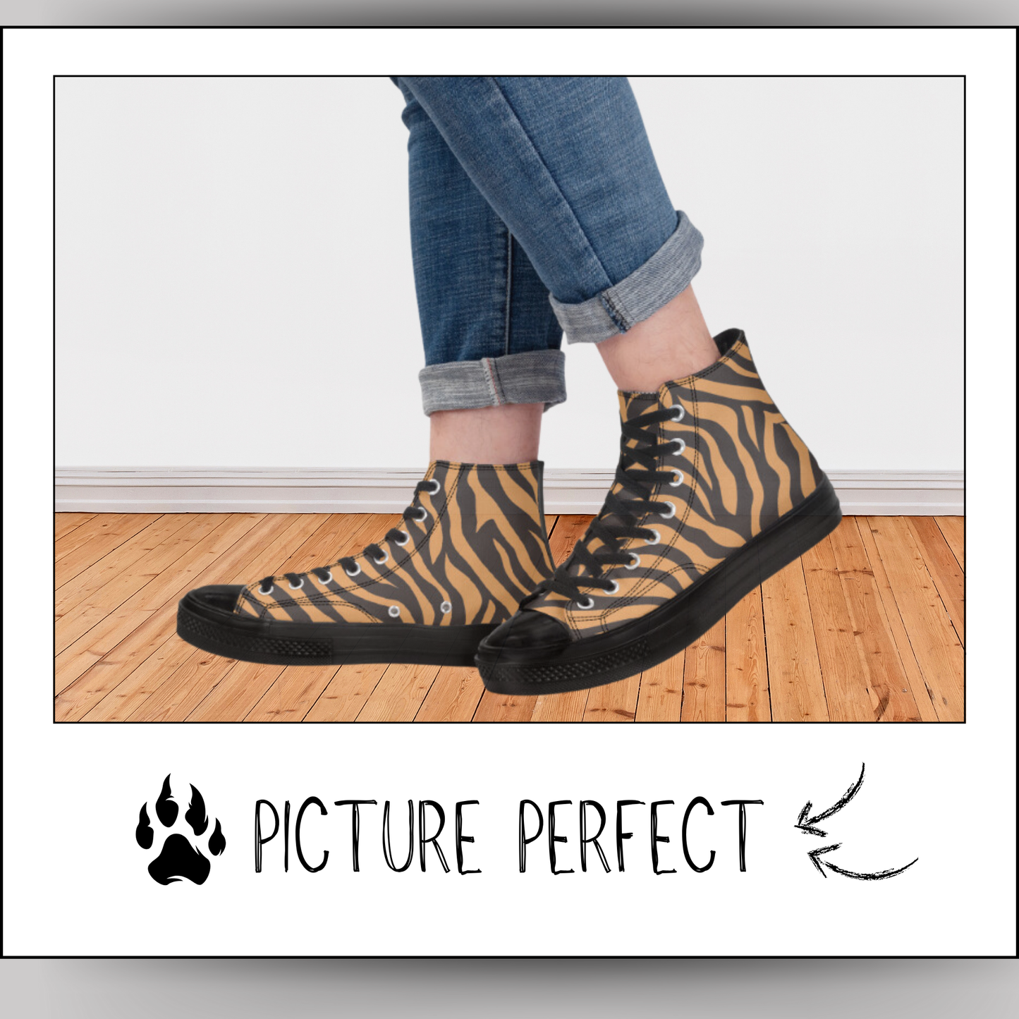 Tiger Stripes High-Top Canvas Shoes Animal Print Tennis Shoes Tiger Sneakers