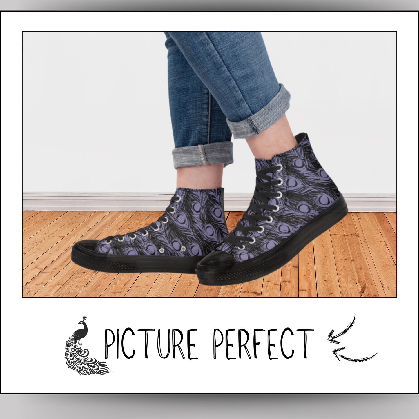 Peacock High Top Canvas Sneakers Animal Print Tennis Shoes Peacock Feather Hi Top Shoes