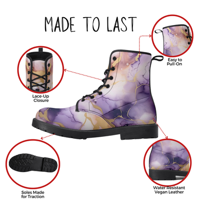 Purple and Gold Vegan Leather Classic Combat Boots Vikings LSU Ravens Lakers Rockies Waterproof Boots Purple Rainboots