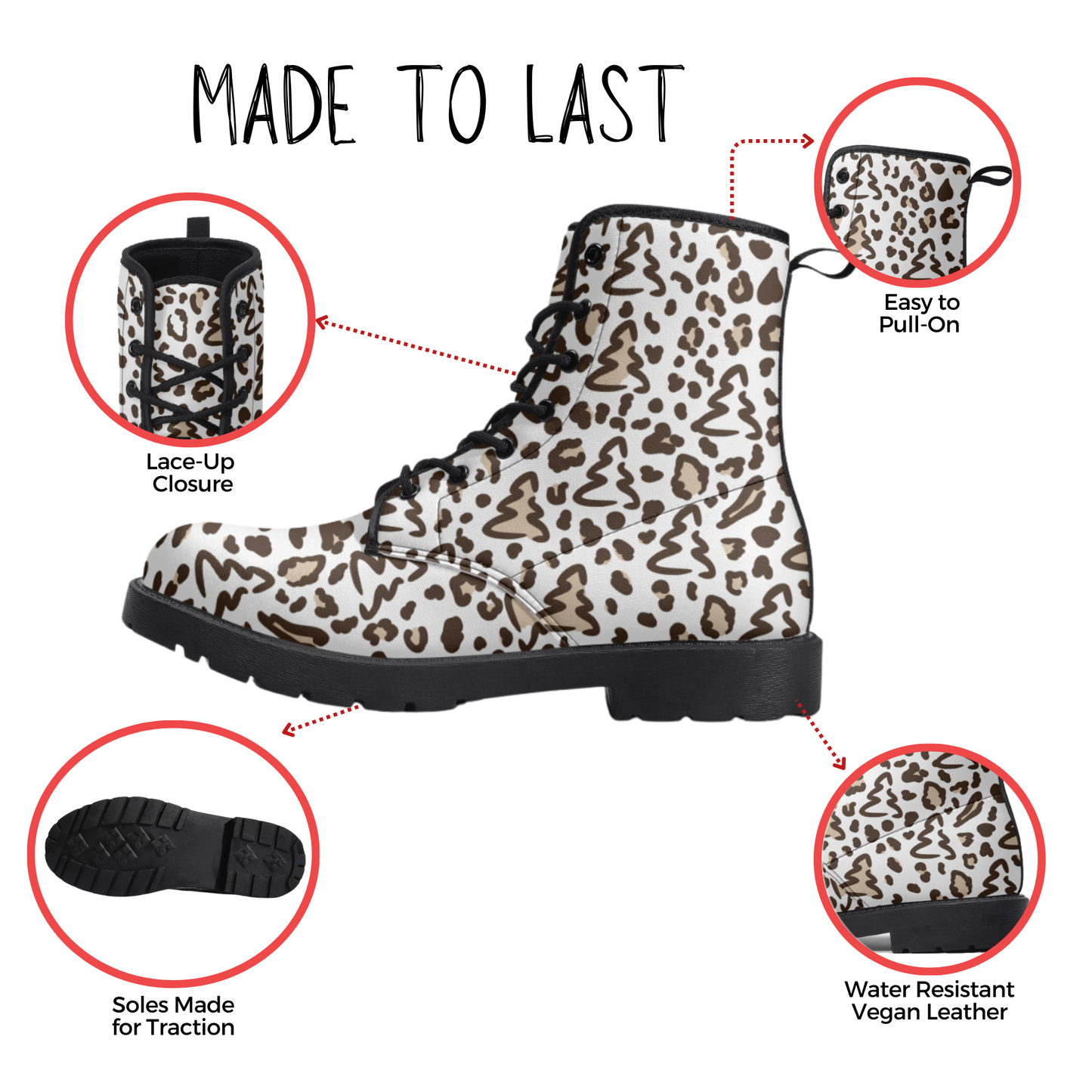 Leopard Print Christmas Tree Vegan Leather Trendy Classic Combat Boots Holiday Boots Christmas Rainboots Animal Print Shoes