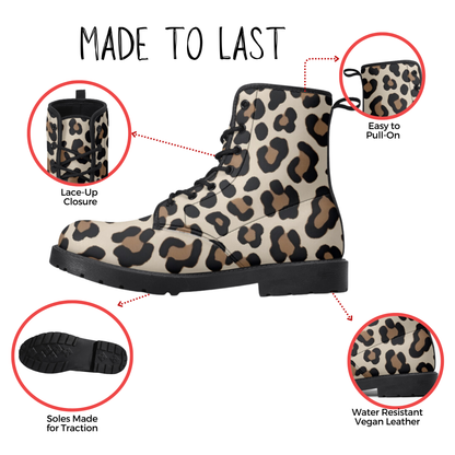 Leopard Print Vegan Leather Combat Boots Winter Leopard Boots Waterproof Animal Print Leopard Rainboots