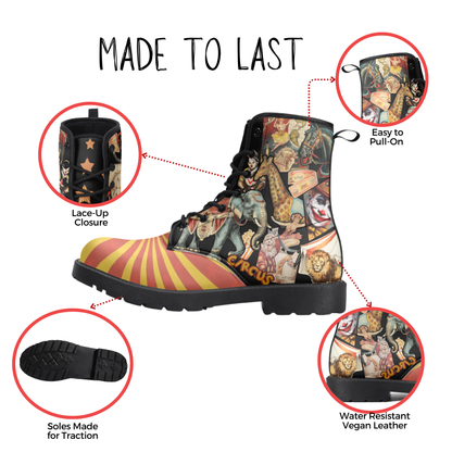 Carnival Vegan Leather Combat Boots Circus Shoes Clown Shoes Waterproof Boots Circus Rainboots