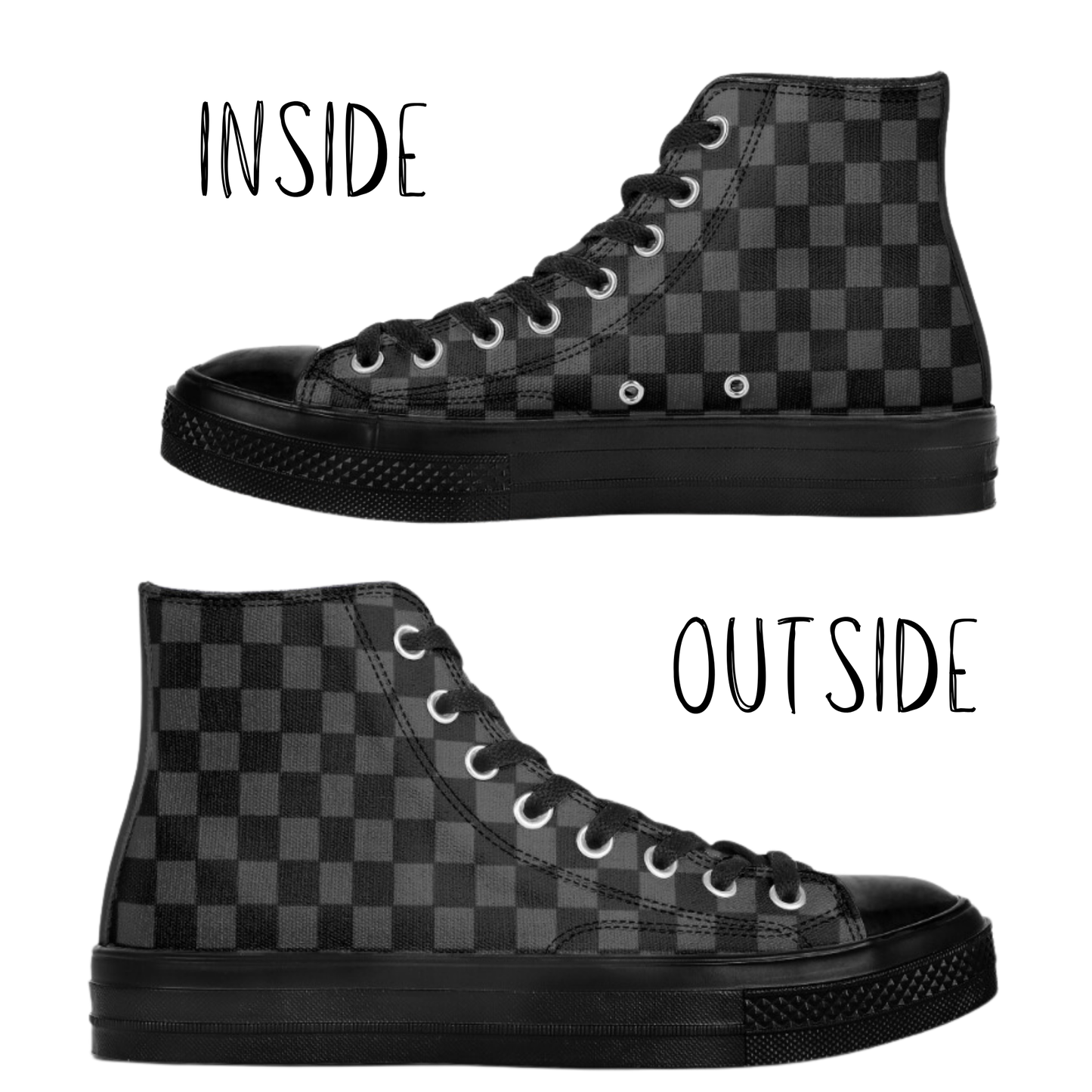 Black Checkerboard High Top Canvas Shoes Checked Tennis Shoes Black and Gray Check