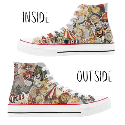 Carnival Circus High Top Tennis Shoes Clown Shoes Big Top Canvas Circus Hi Top Sneakers