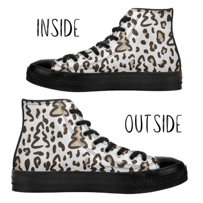 Leopard Print Christmas Trees High-Top Canvas Tennis Shoes Leopard Print Sneakers Animal Print Holiday Shoes