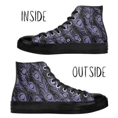 Peacock High Top Canvas Sneakers Animal Print Tennis Shoes Peacock Feather Hi Top Shoes