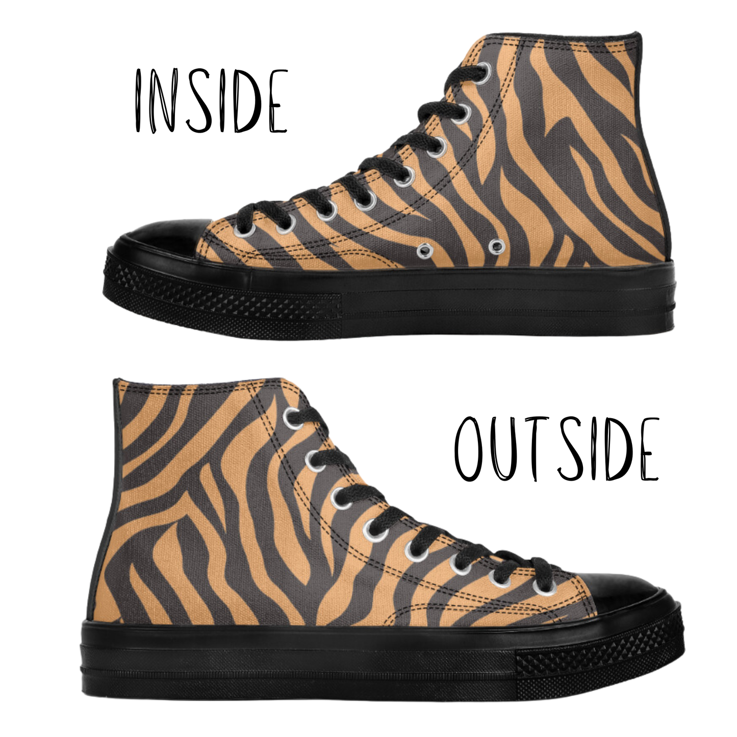 Tiger Stripes High-Top Canvas Shoes Animal Print Tennis Shoes Tiger Sneakers