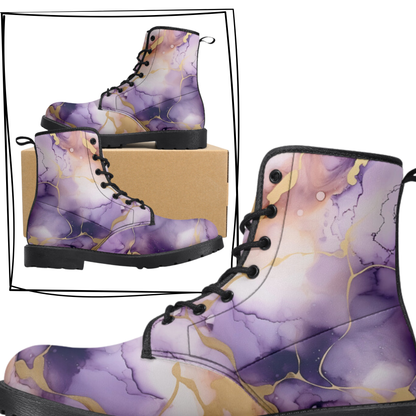 Purple and Gold Vegan Leather Classic Combat Boots Vikings LSU Ravens Lakers Rockies Waterproof Boots Purple Rainboots