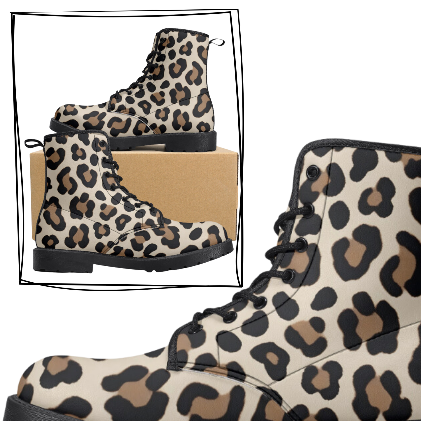 Leopard Print Vegan Leather Combat Boots Winter Leopard Boots Waterproof Animal Print Leopard Rainboots