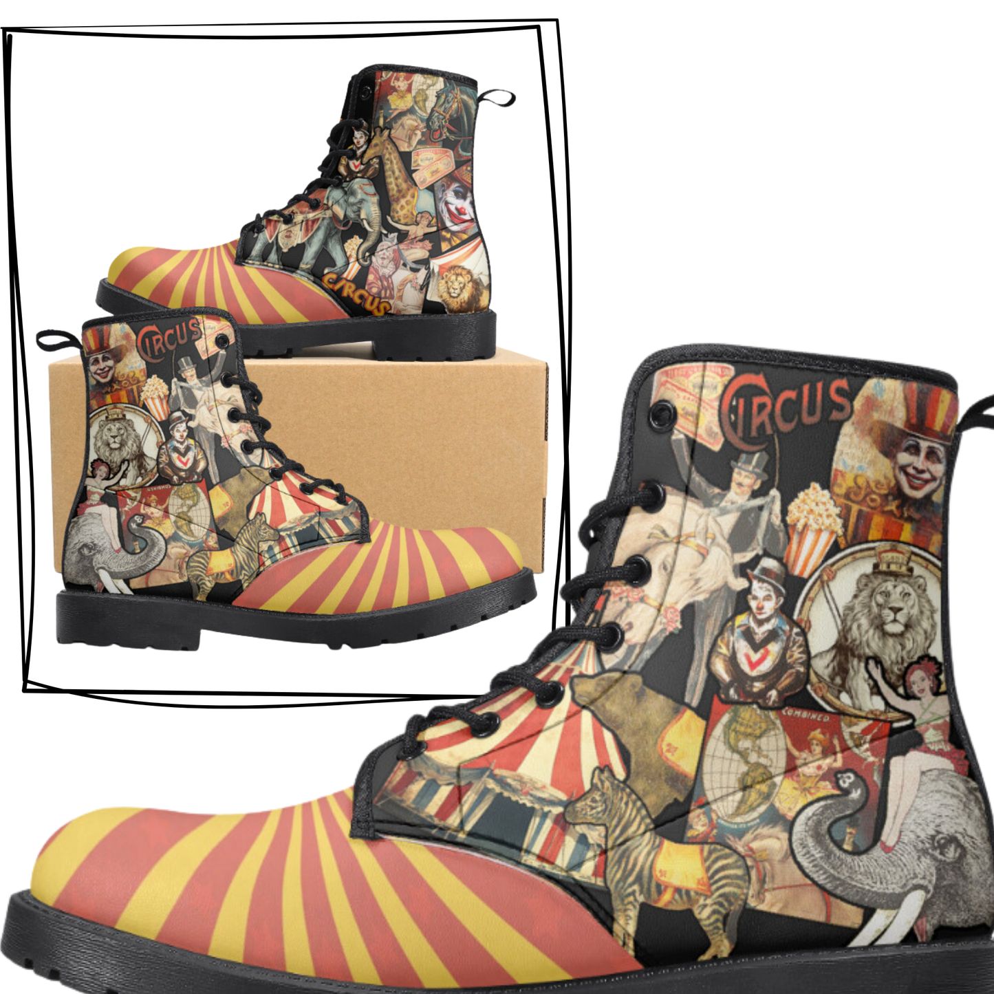 Carnival Vegan Leather Combat Boots Circus Shoes Clown Shoes Waterproof Boots Circus Rainboots