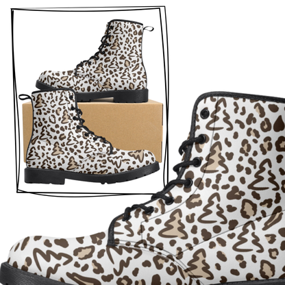 Leopard Print Christmas Tree Vegan Leather Trendy Classic Combat Boots Holiday Boots Christmas Rainboots Animal Print Shoes