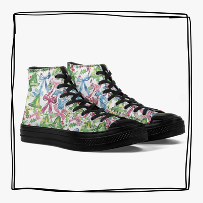 Preppy Bows and Bells High Top Canvas Sneakers Lilly Shoes Christmas Sneakers Holiday Shoes Pink Blue Green Tennis Shoes