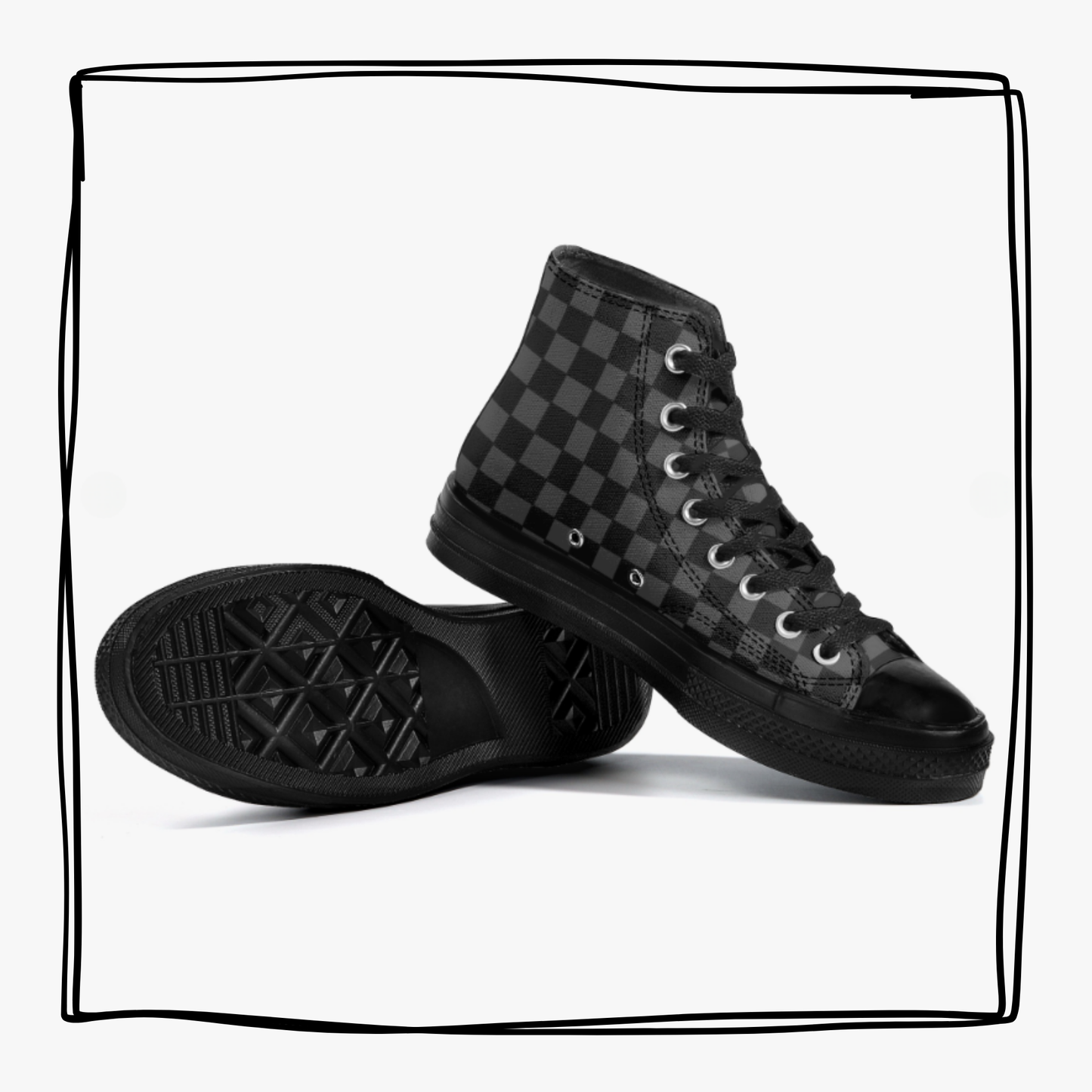 Black Checkerboard High Top Canvas Shoes Checked Tennis Shoes Black and Gray Check