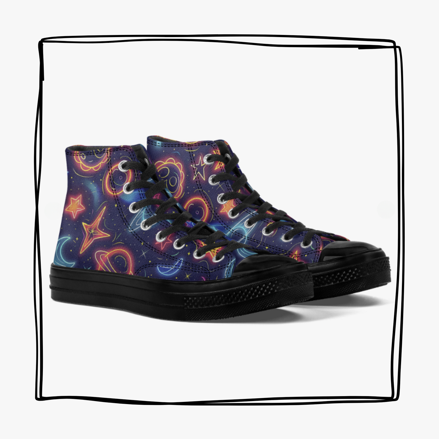 Neon Planets Stars High-Top Canvas Shoes Astoronomy Saturn Glowing Tennis Shoes Planets Hi Tops