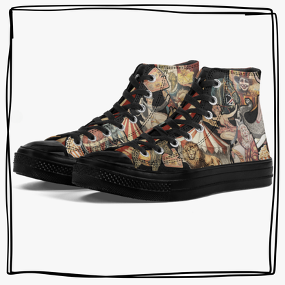 Carnival Circus Black High Top Tennis Shoes Clown Shoes Big Top Canvas Circus Hi Tops