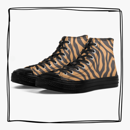 Tiger Stripes High-Top Canvas Shoes Animal Print Tennis Shoes Tiger Sneakers