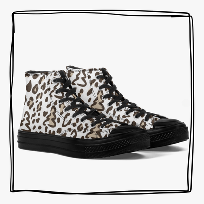 Leopard Print Christmas Trees High-Top Canvas Tennis Shoes Leopard Print Sneakers Animal Print Holiday Shoes