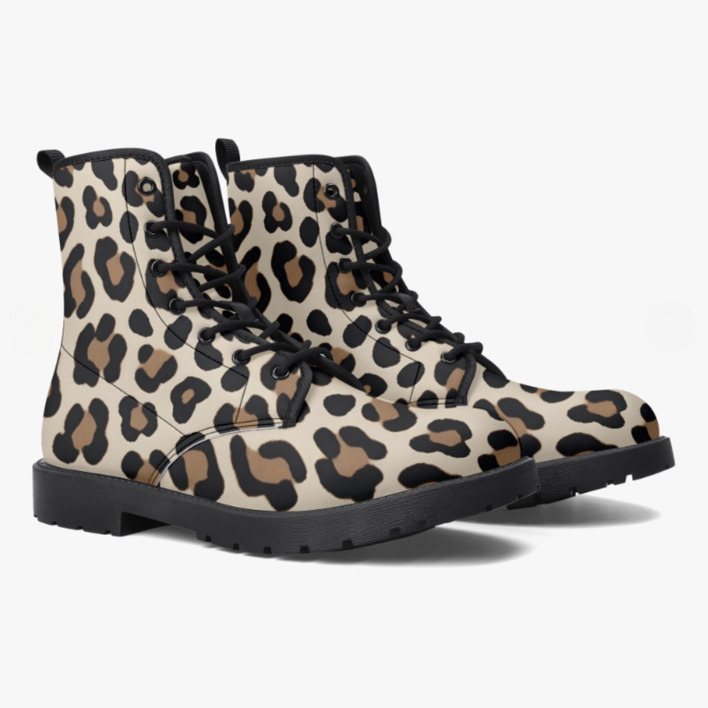 Leopard Print Vegan Leather Combat Boots Winter Leopard Boots Waterproof Animal Print Leopard Rainboots