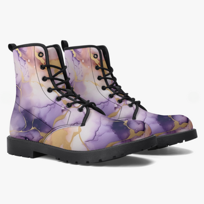 Purple and Gold Vegan Leather Classic Combat Boots Vikings LSU Ravens Lakers Rockies Waterproof Boots Purple Rainboots