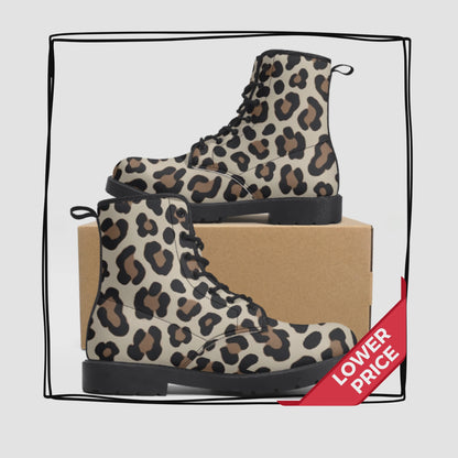 Leopard Print Vegan Leather Combat Boots Winter Leopard Boots Waterproof Animal Print Leopard Rainboots