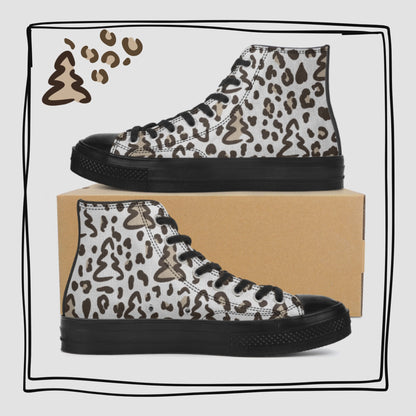 Leopard Print Christmas Trees High-Top Canvas Tennis Shoes Leopard Print Sneakers Animal Print Holiday Shoes