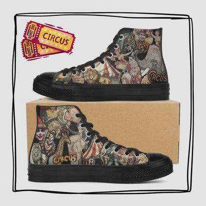 Carnival Circus Black High Top Tennis Shoes Clown Shoes Big Top Canvas Circus Hi Tops