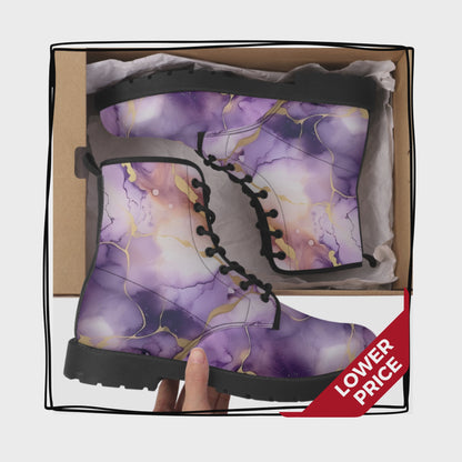 Purple and Gold Vegan Leather Classic Combat Boots Vikings LSU Ravens Lakers Rockies Waterproof Boots Purple Rainboots