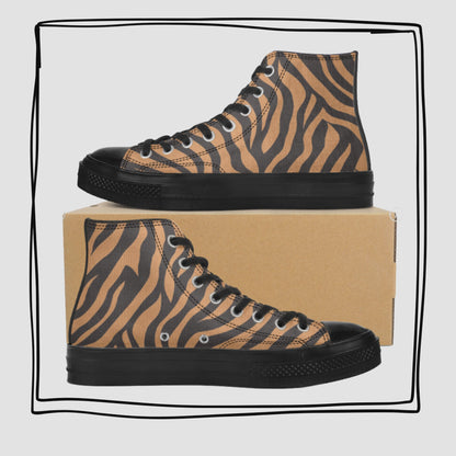 Tiger Stripes High-Top Canvas Shoes Animal Print Tennis Shoes Tiger Sneakers